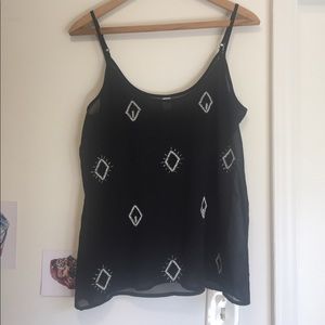 Black Chiffon Tank Blue and White Diamond Beading